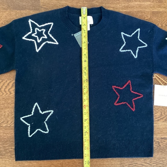 Cynthia Rowley 100% 2-Ply Cashmere Navy Red/White Stars Embroidered Sweater XL - Picture 12 of 14